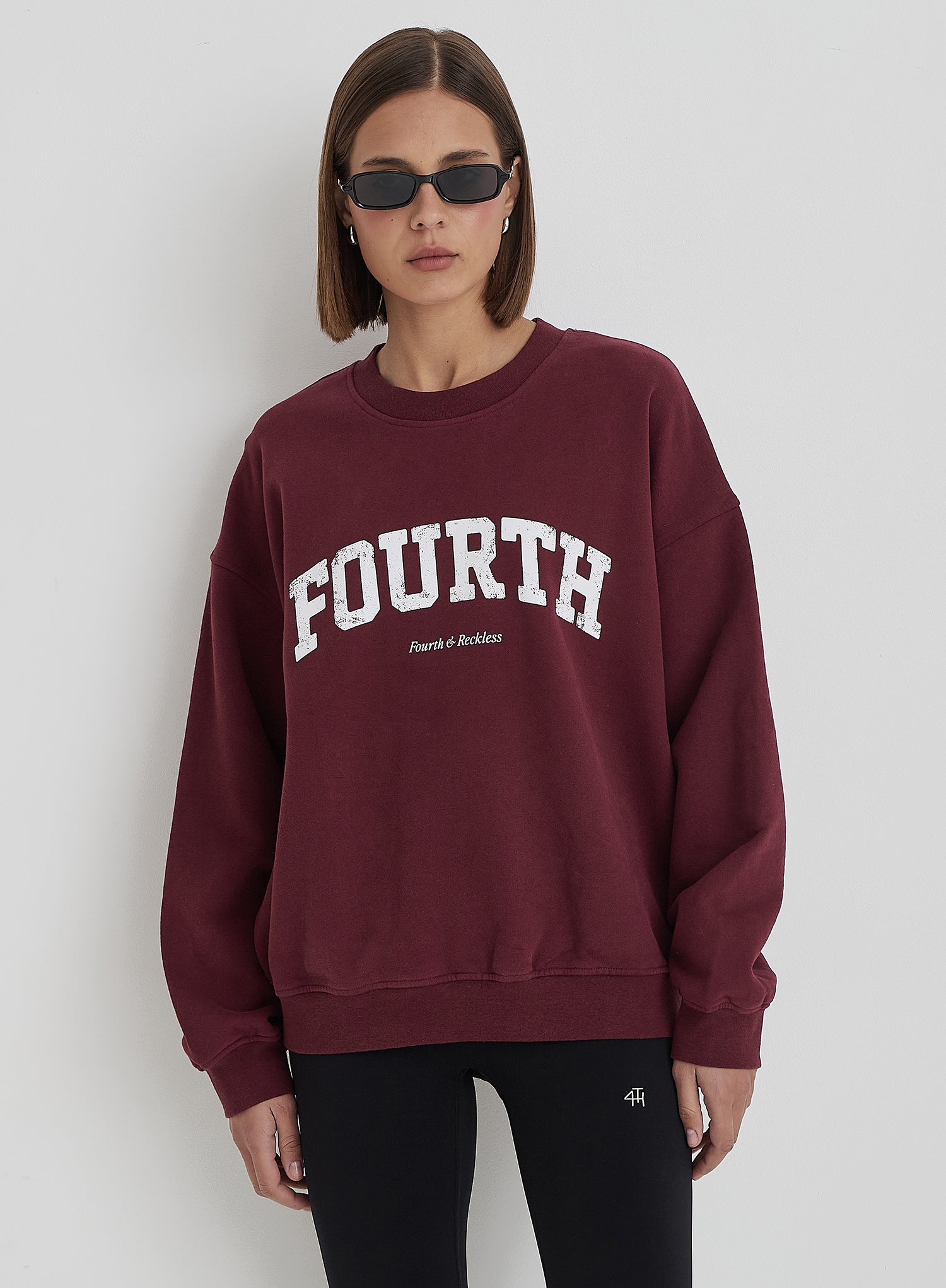 Burgundy Distressed Fourth Slogan Oversized Sweatshirt
